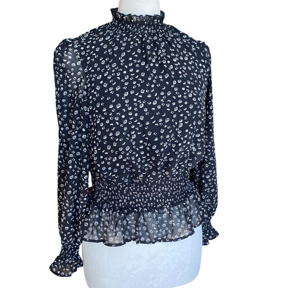 Japna Ditsy Floral Smocked Top Ruffles Victorian Cottage Boho Euro Summer-M